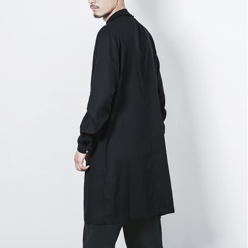 Manteau mi-long en lin à boutons de grenouille simples Buddha Stones Fall pour hommes Zen Clothing - image 19
