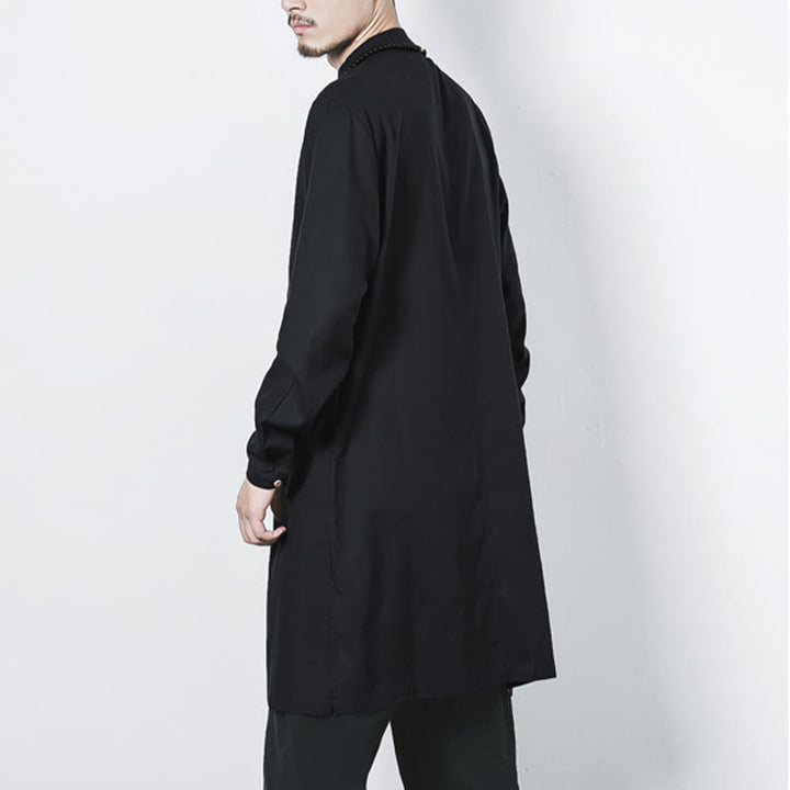 Manteau mi-long en lin à boutons de grenouille simples Buddha Stones Fall pour hommes Zen Clothing - image 19