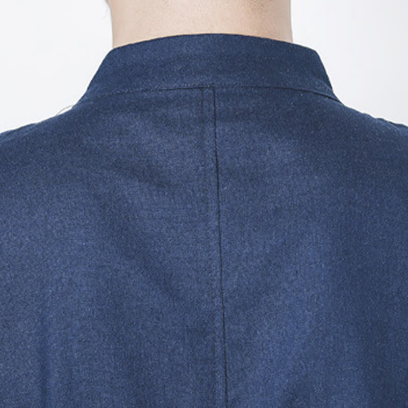 Manteau mi-long en lin à boutons de grenouille simples Buddha Stones Fall pour hommes Zen Clothing - image 10