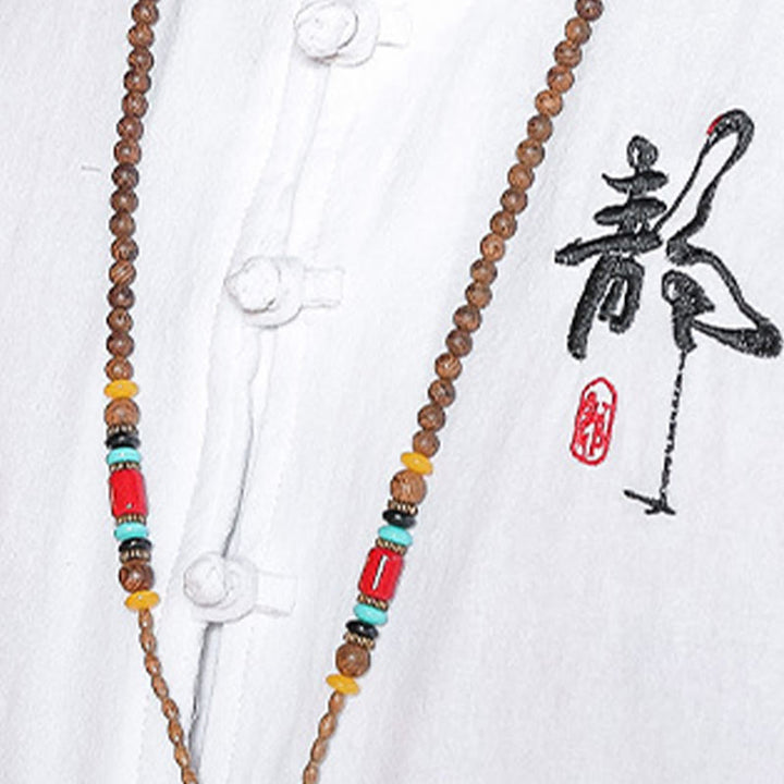 Chemise à manches longues et boutons de grenouille en lin pour homme Buddha Stones