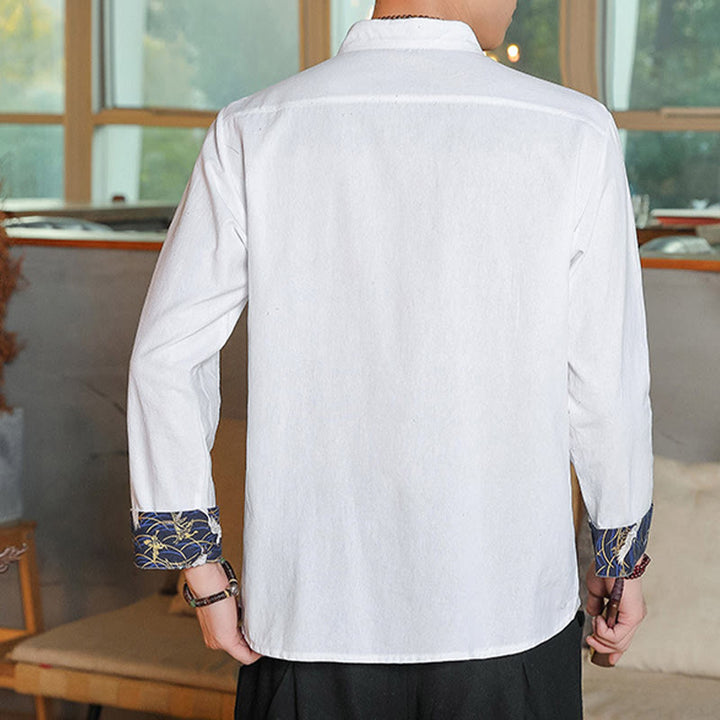 Chemise à manches longues et boutons de grenouille en lin pour homme Buddha Stones