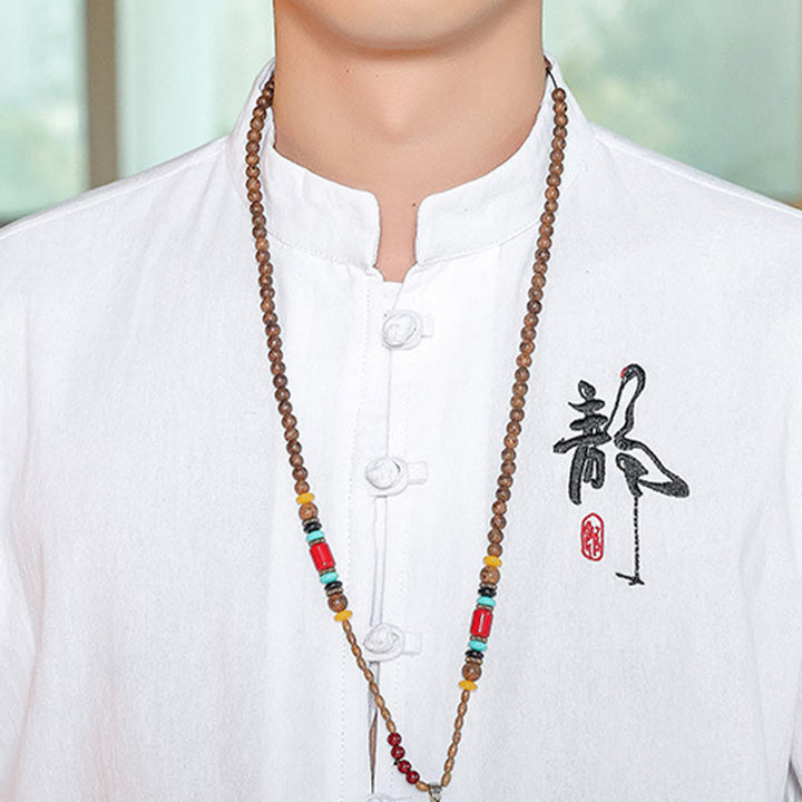 Chemise à manches longues et boutons de grenouille en lin pour homme Buddha Stones