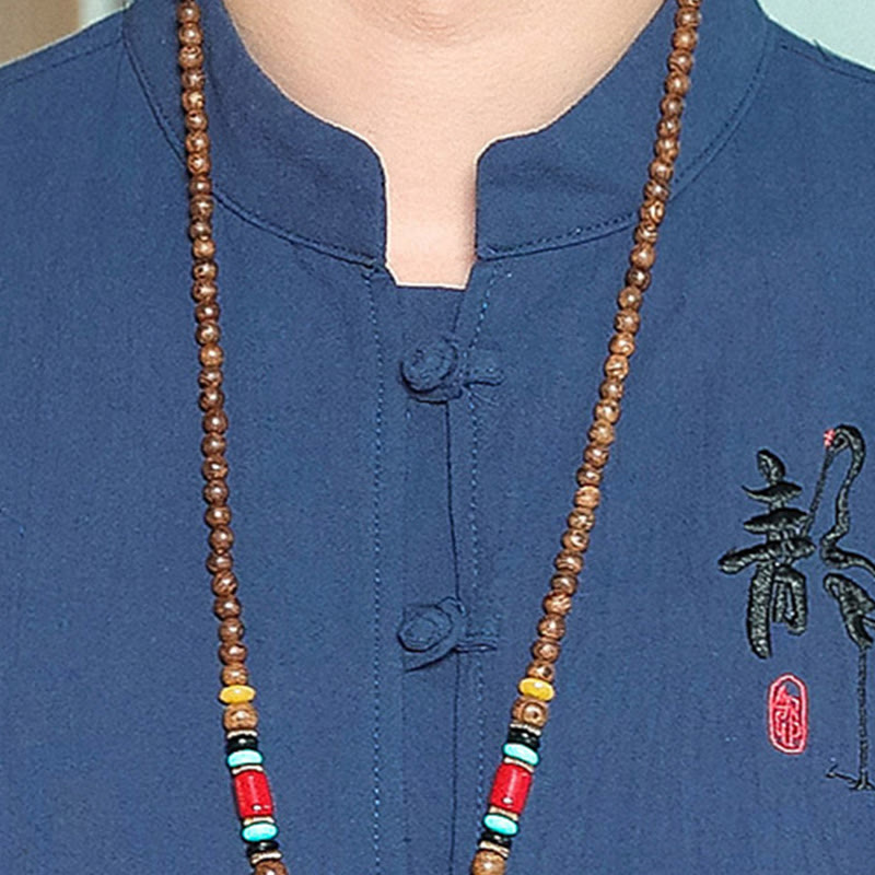 Chemise à manches longues et boutons de grenouille en lin pour homme Buddha Stones