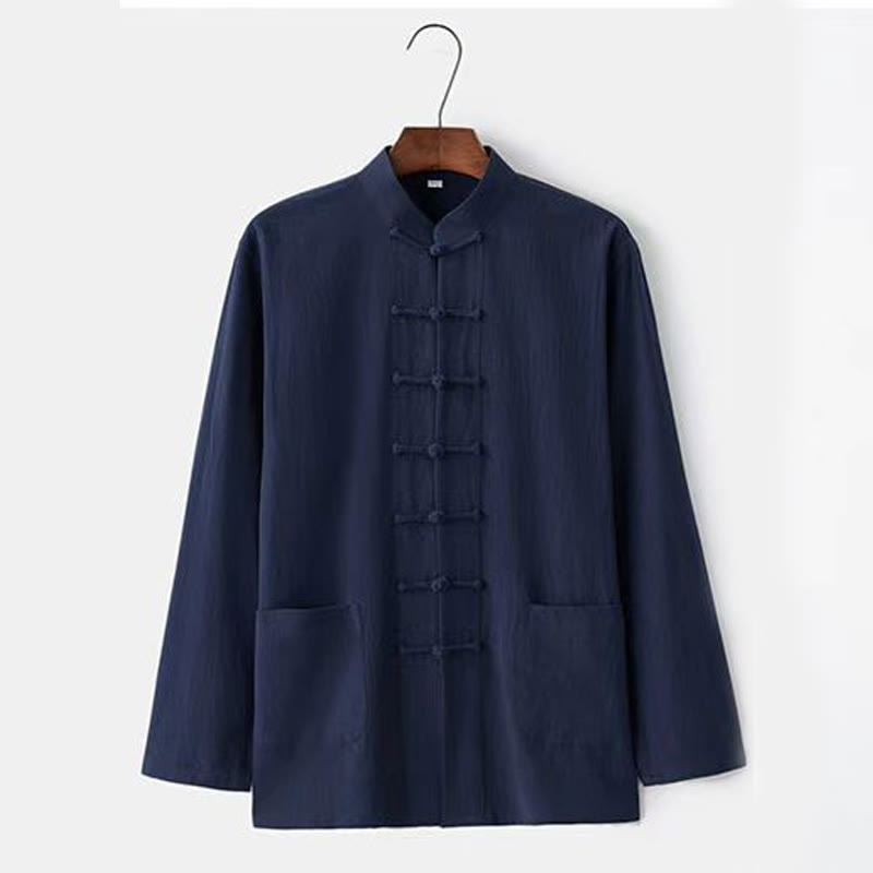 Ensemble pour homme 2 pièces Buddha Stones Tang : chemise à manches longues et pantalon, uniforme traditionnel à boutons griffés. - image 11