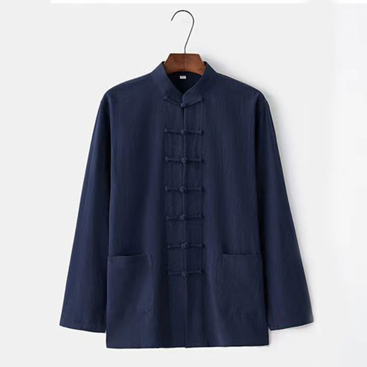 Ensemble pour homme 2 pièces Buddha Stones Tang : chemise à manches longues et pantalon, uniforme traditionnel à boutons griffés. - image 11