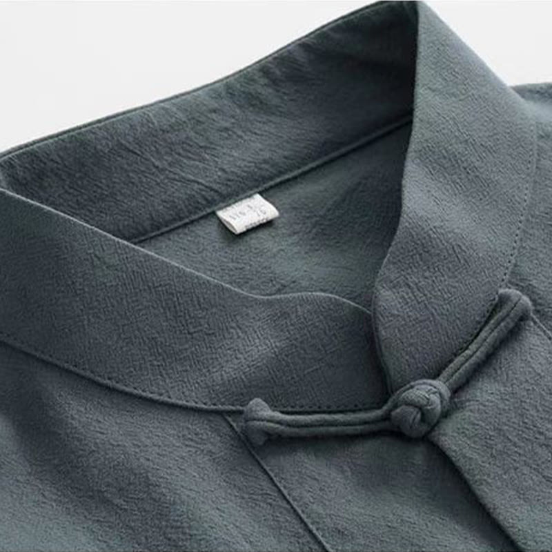 Ensemble 2 pièces de costume Tang traditionnel avec boutons de Buddha Stones et chemise à manches longues et pantalon pour homme - image 9