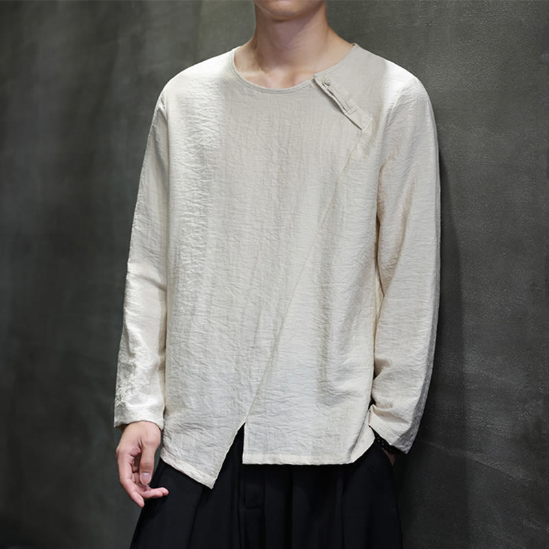 T-shirt à manches longues et col rond en coton pour homme avec Buddha Stones - image 1