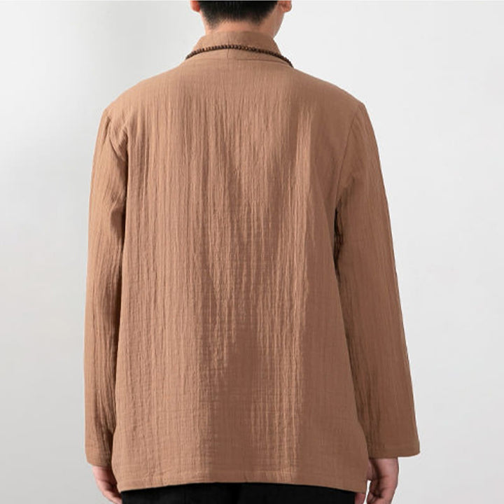 T-shirt à manches longues et col en V simple avec Buddha Stones en coton pour homme