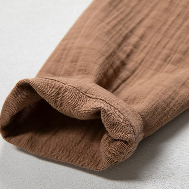 T-shirt à manches longues et col en V simple avec Buddha Stones en coton pour homme - image 9