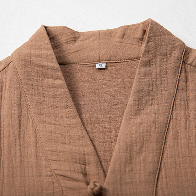 T-shirt à manches longues et col en V simple avec Buddha Stones en coton pour homme - image 6