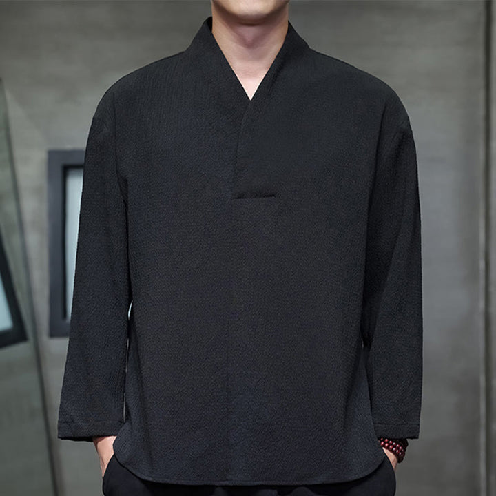 T-shirt à manches longues et col en V simple avec Buddha Stones pour hommes - Noir - US/UK/AU46，EU56 (5XL) - image 11