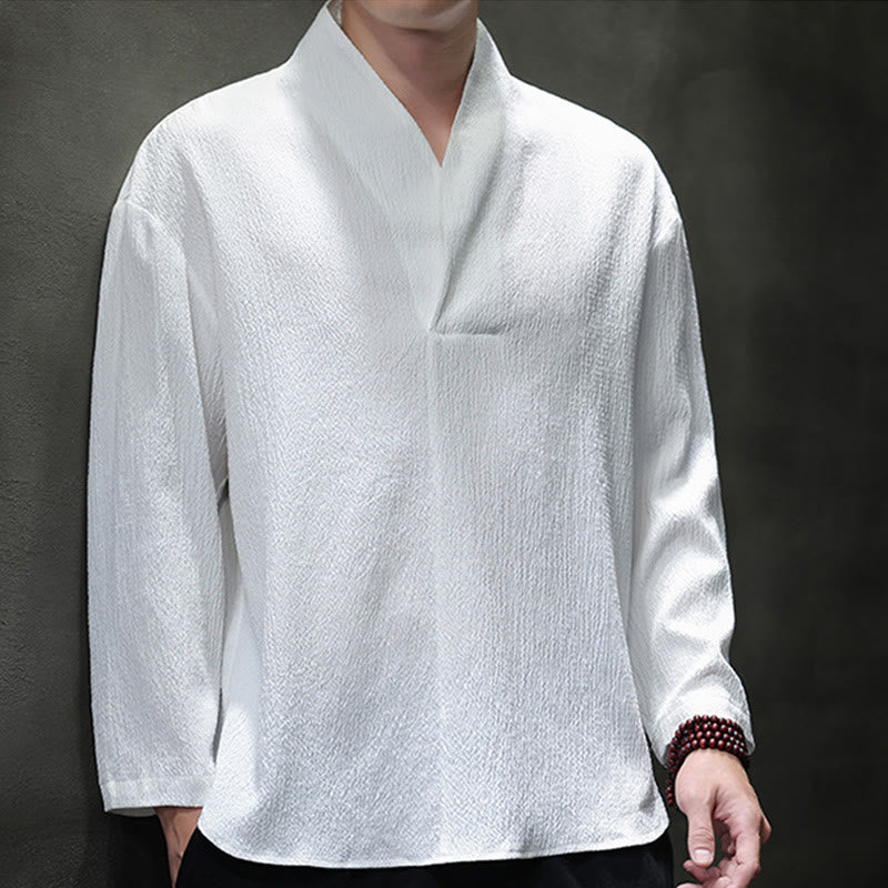 T-shirt à manches longues et col en V simple avec Buddha Stones pour hommes