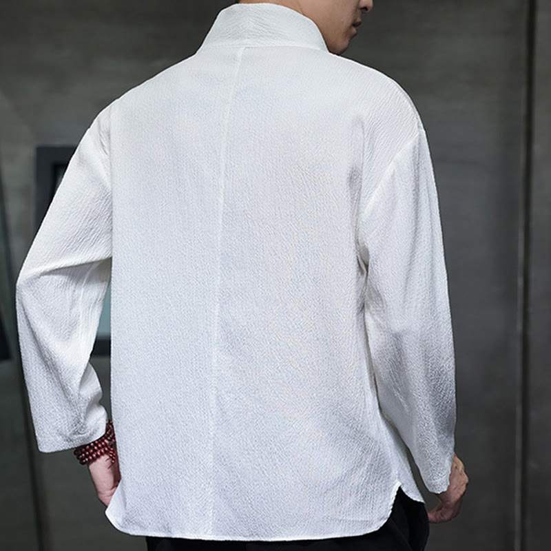 T-shirt à manches longues et col en V simple avec Buddha Stones pour hommes