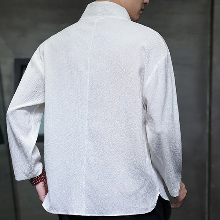 T-shirt à manches longues et col en V simple avec Buddha Stones pour hommes