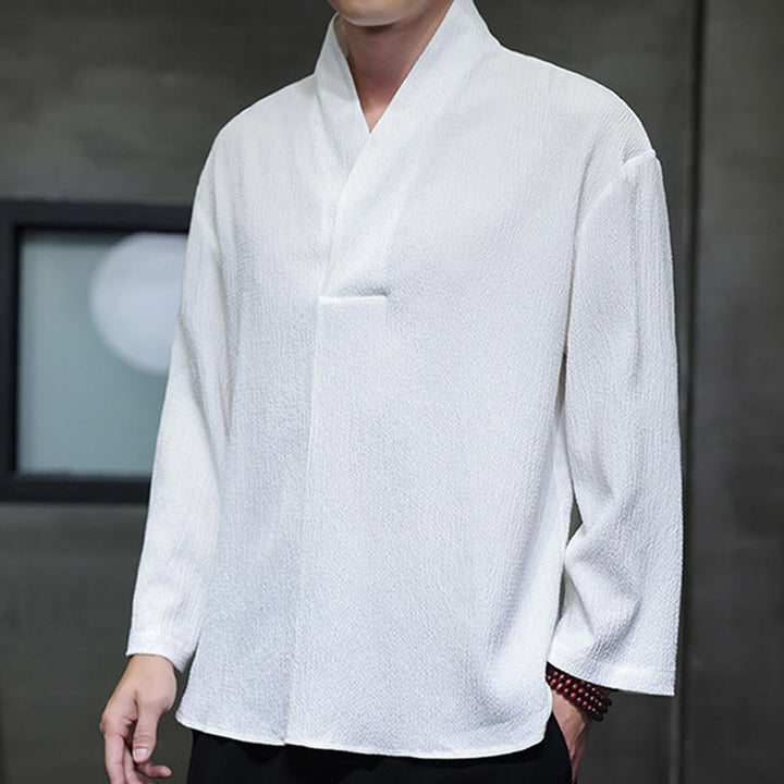 T-shirt à manches longues et col en V simple avec Buddha Stones pour hommes