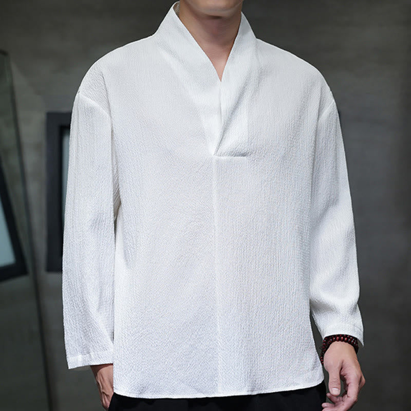 T-shirt à manches longues et col en V simple avec Buddha Stones pour hommes