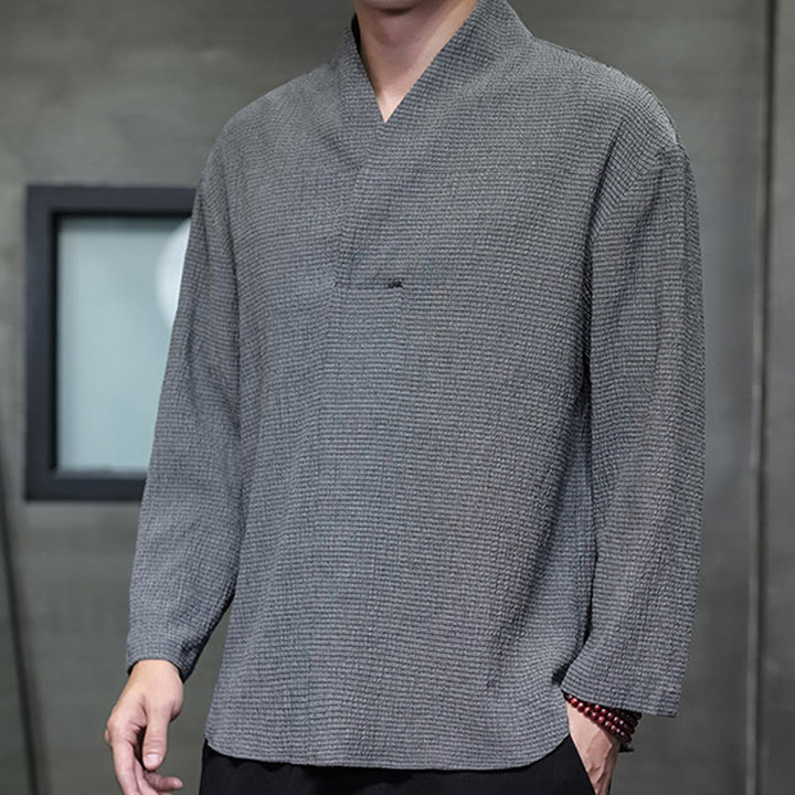 T-shirt à manches longues et col en V simple avec Buddha Stones pour hommes - image 23