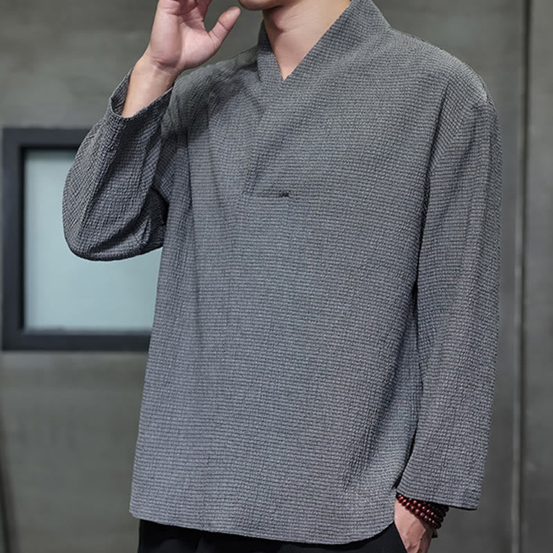 T-shirt à manches longues et col en V simple avec Buddha Stones pour hommes - image 25