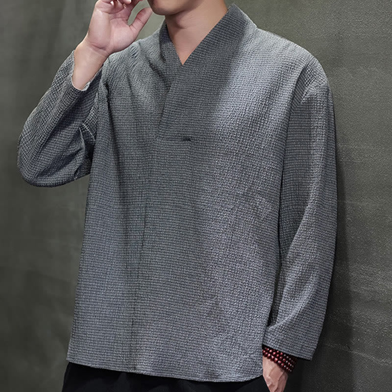 T-shirt à manches longues et col en V simple avec Buddha Stones pour hommes - image 24