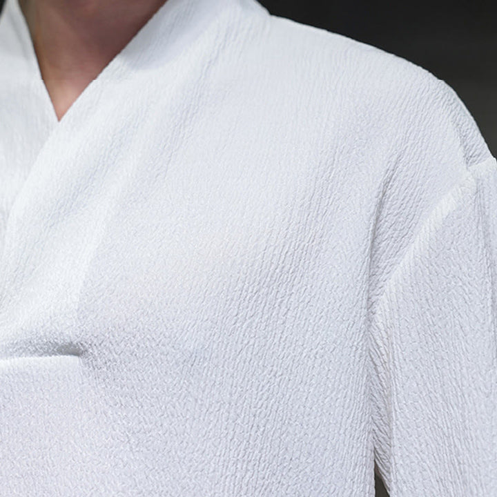 T-shirt à manches longues et col en V simple avec Buddha Stones pour hommes - image 8