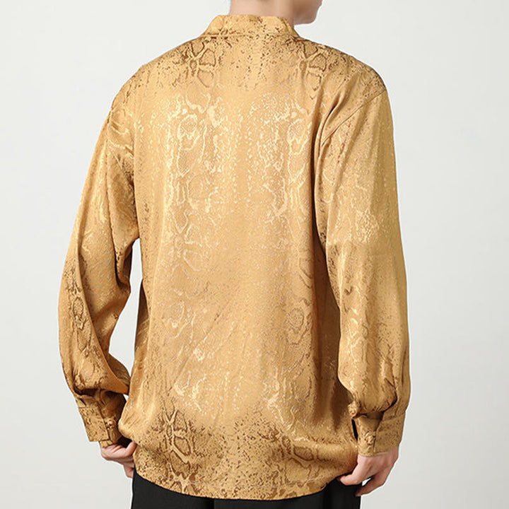 Chemise à manches longues et boutons de grenouille en jacquard avec Buddha Stones pour hommes