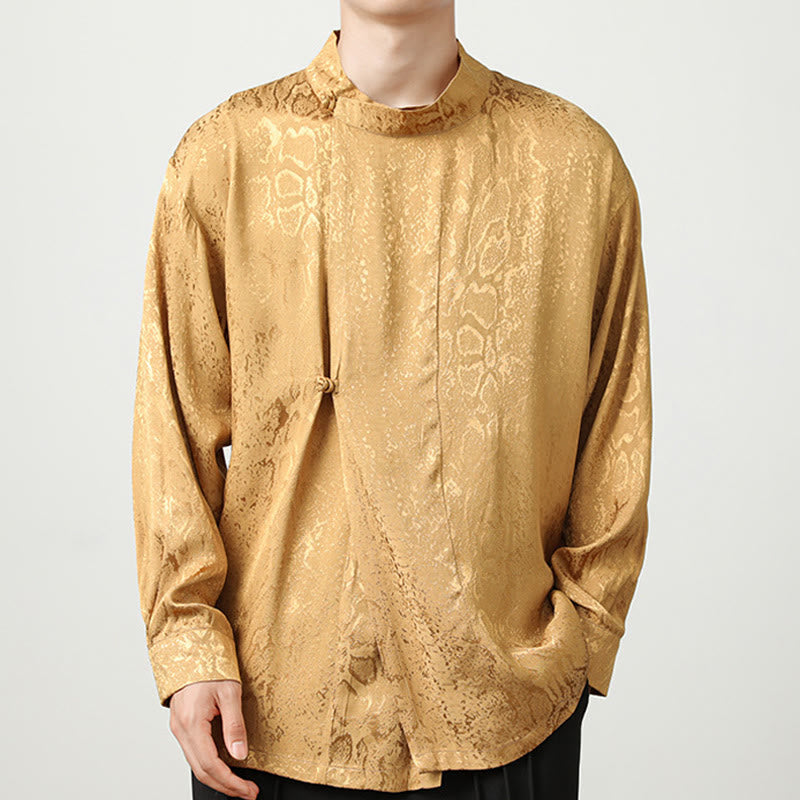 Chemise à manches longues et boutons de grenouille en jacquard avec Buddha Stones pour hommes