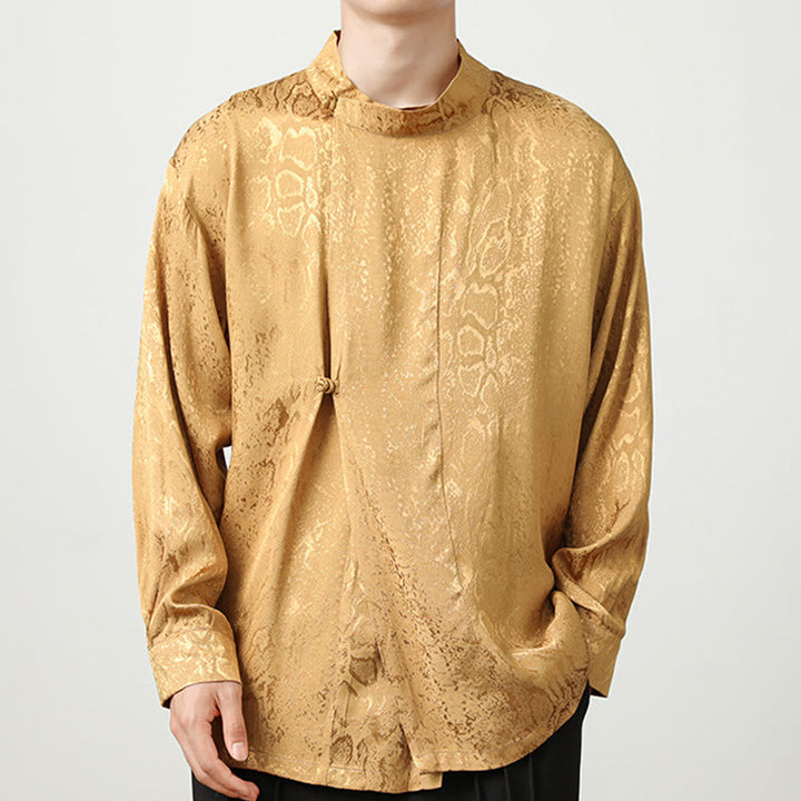 Chemise à manches longues et boutons de grenouille en jacquard avec Buddha Stones pour hommes