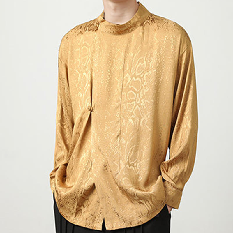 Chemise à manches longues et boutons de grenouille en jacquard avec Buddha Stones pour hommes