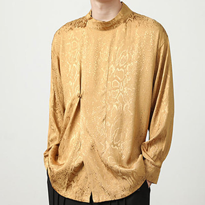 Chemise à manches longues et boutons de grenouille en jacquard avec Buddha Stones pour hommes