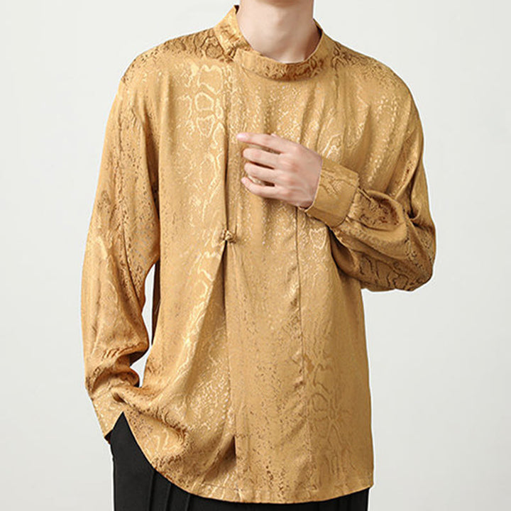 Chemise à manches longues et boutons de grenouille en jacquard avec Buddha Stones pour hommes