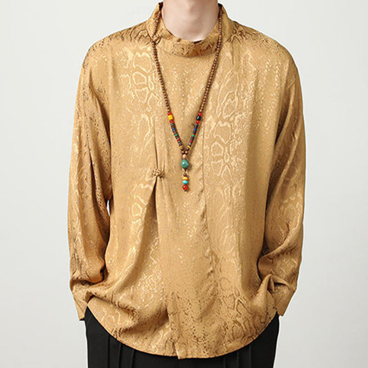 Chemise à manches longues et boutons de grenouille en jacquard avec Buddha Stones pour hommes