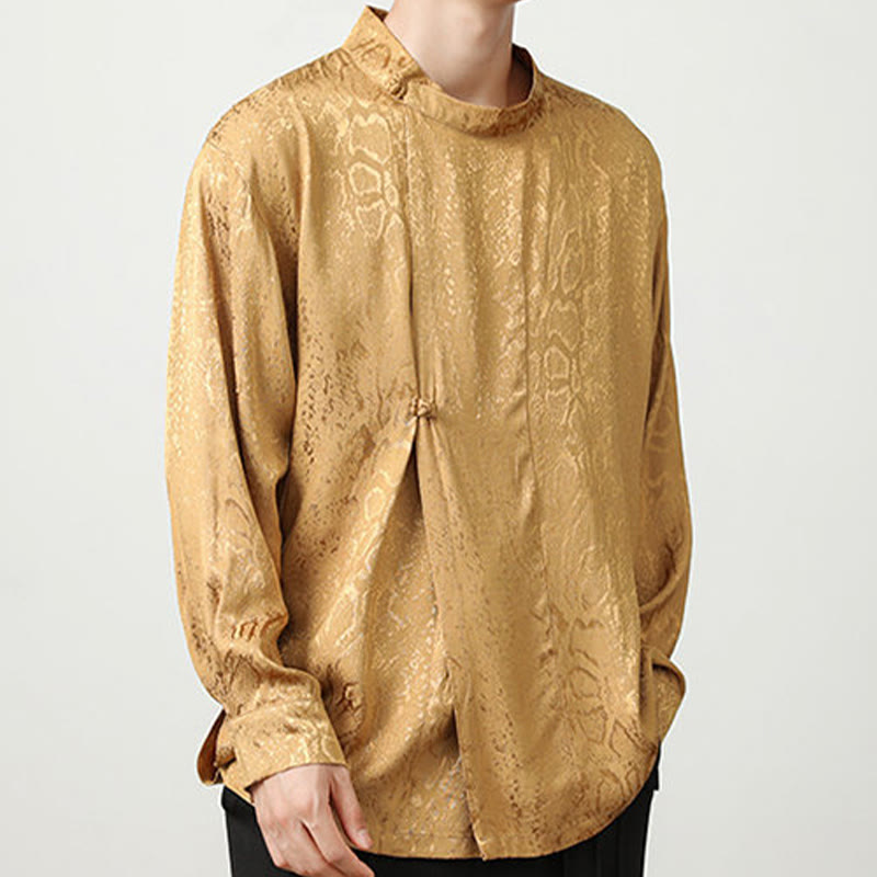 Chemise à manches longues et boutons de grenouille en jacquard avec Buddha Stones pour hommes