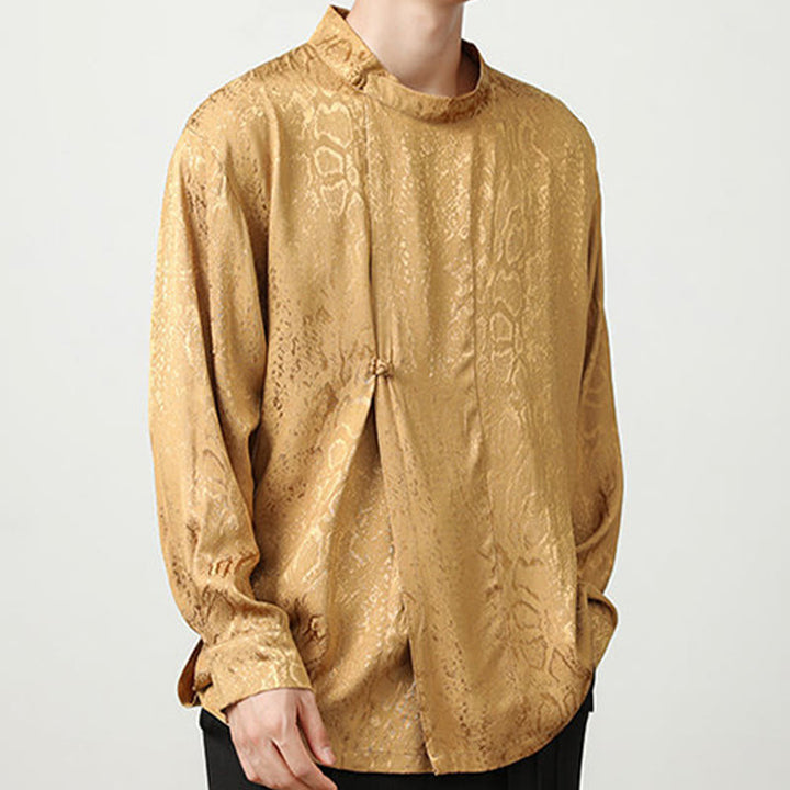 Chemise à manches longues et boutons de grenouille en jacquard avec Buddha Stones pour hommes