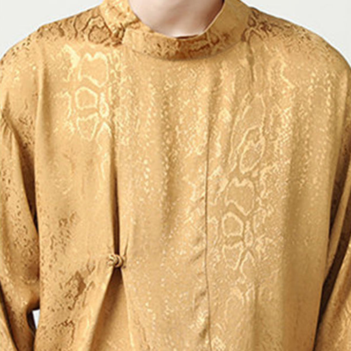 Chemise à manches longues et boutons de grenouille en jacquard avec Buddha Stones pour hommes