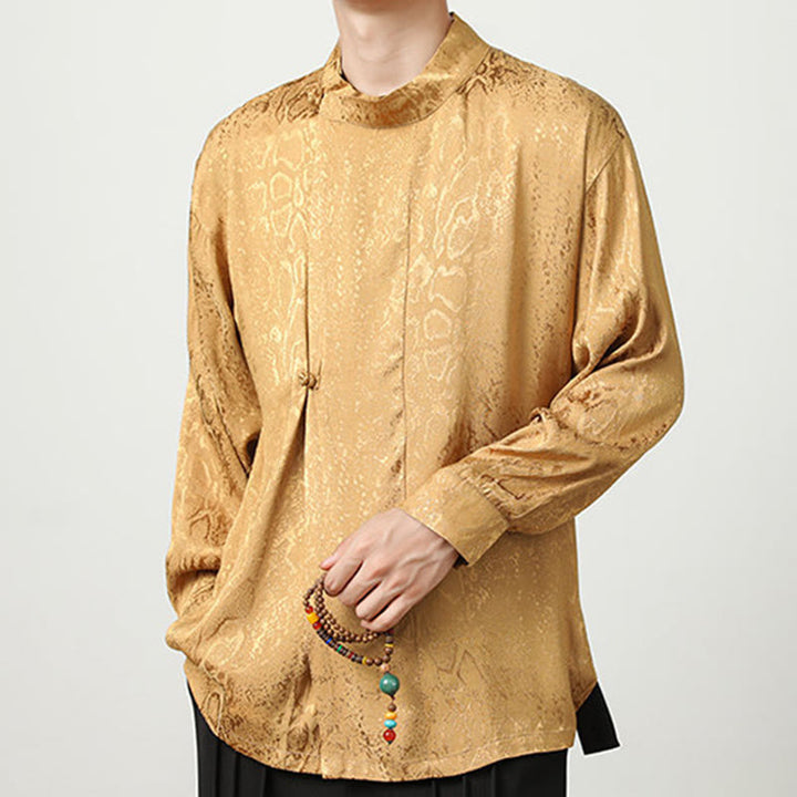 Chemise à manches longues et boutons de grenouille en jacquard avec Buddha Stones pour hommes