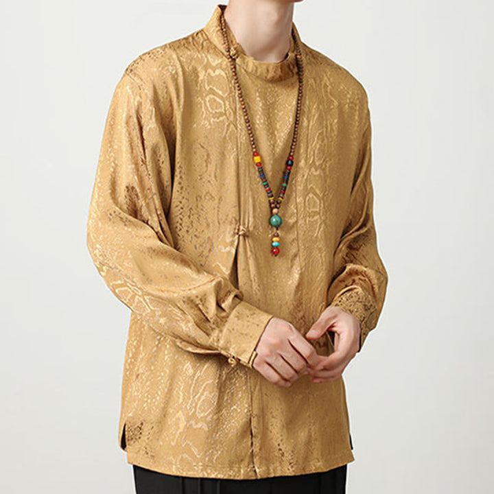 Chemise à manches longues et boutons de grenouille en jacquard avec Buddha Stones pour hommes