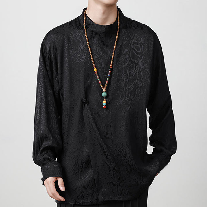 Chemise à manches longues et boutons de grenouille en jacquard avec Buddha Stones pour hommes