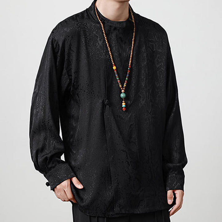 Chemise à manches longues et boutons de grenouille en jacquard avec Buddha Stones pour hommes