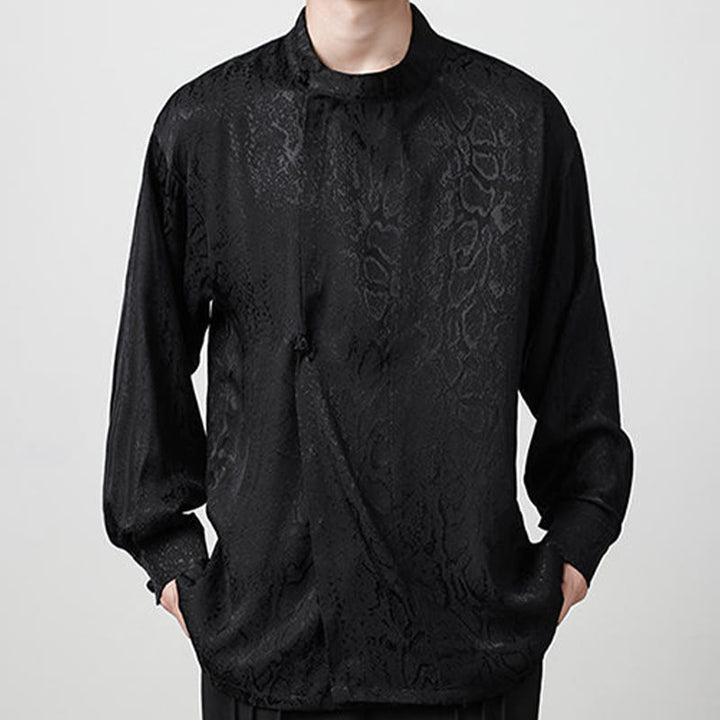 Chemise à manches longues et boutons de grenouille en jacquard avec Buddha Stones pour hommes
