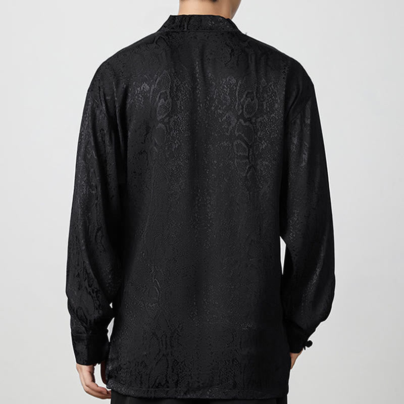 Chemise à manches longues et boutons de grenouille en jacquard avec Buddha Stones pour hommes