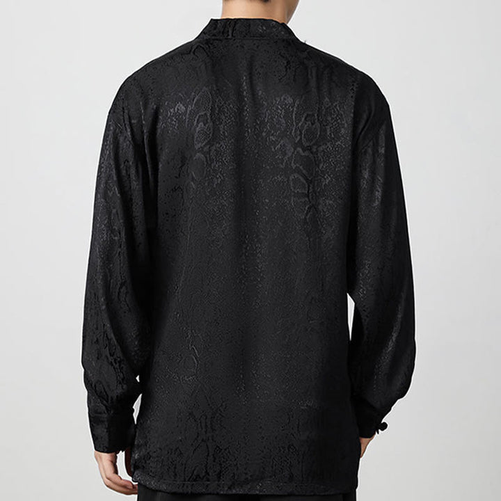 Chemise à manches longues et boutons de grenouille en jacquard avec Buddha Stones pour hommes