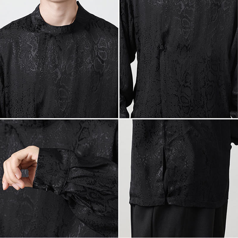 Chemise à manches longues et boutons de grenouille en jacquard avec Buddha Stones pour hommes