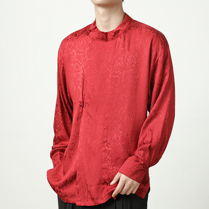 Chemise à manches longues et boutons de grenouille en jacquard avec Buddha Stones pour hommes