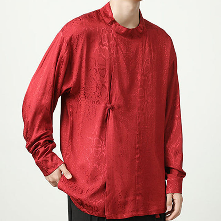 Chemise à manches longues et boutons de grenouille en jacquard avec Buddha Stones pour hommes