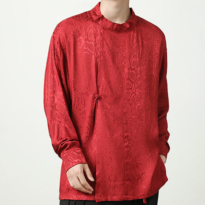 Chemise à manches longues et boutons de grenouille en jacquard avec Buddha Stones pour hommes