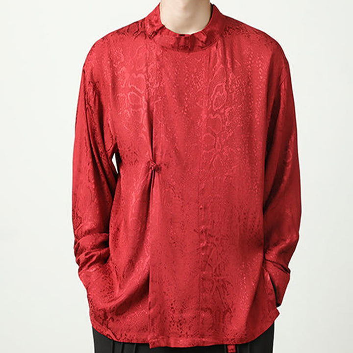 Chemise à manches longues et boutons de grenouille en jacquard avec Buddha Stones pour hommes