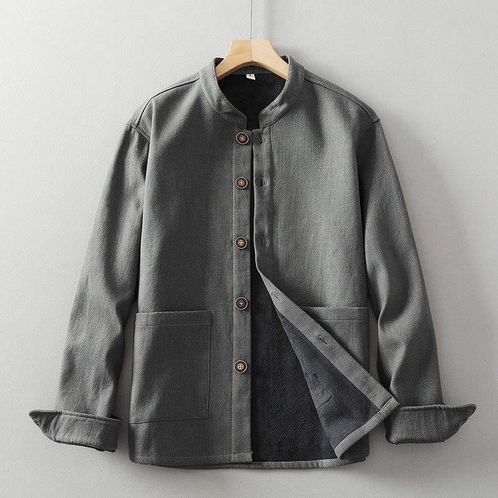 Veste-chemise à boutons en lin et coton avec doublure polaire et poches pour homme Buddha Stones