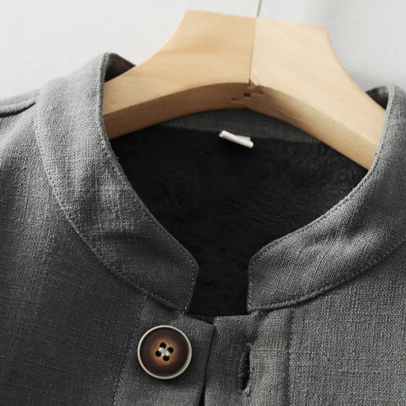 Veste-chemise à boutons en lin et coton avec doublure polaire et poches pour homme Buddha Stones