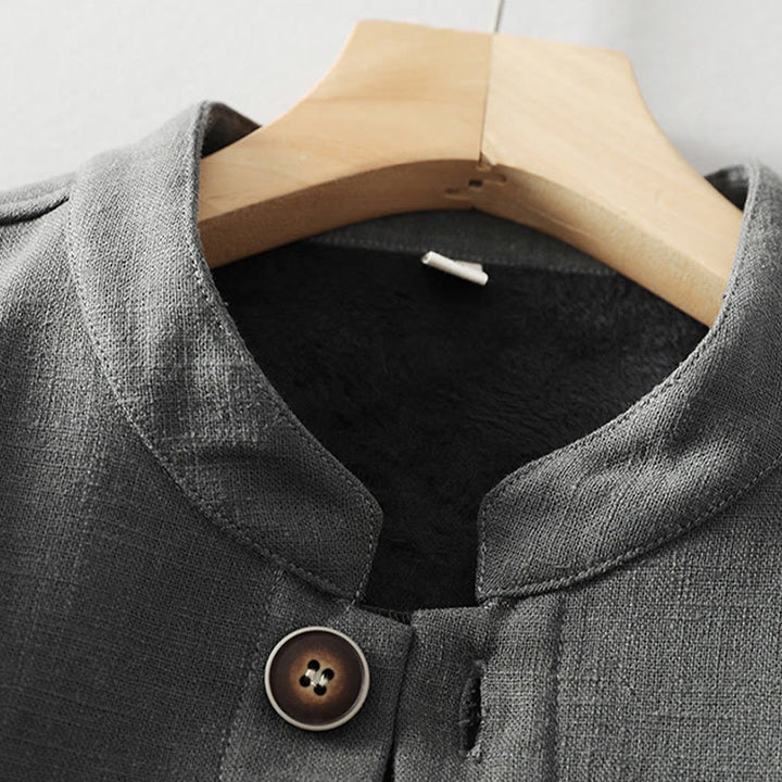 Veste-chemise à boutons en lin et coton avec doublure polaire et poches pour homme Buddha Stones
