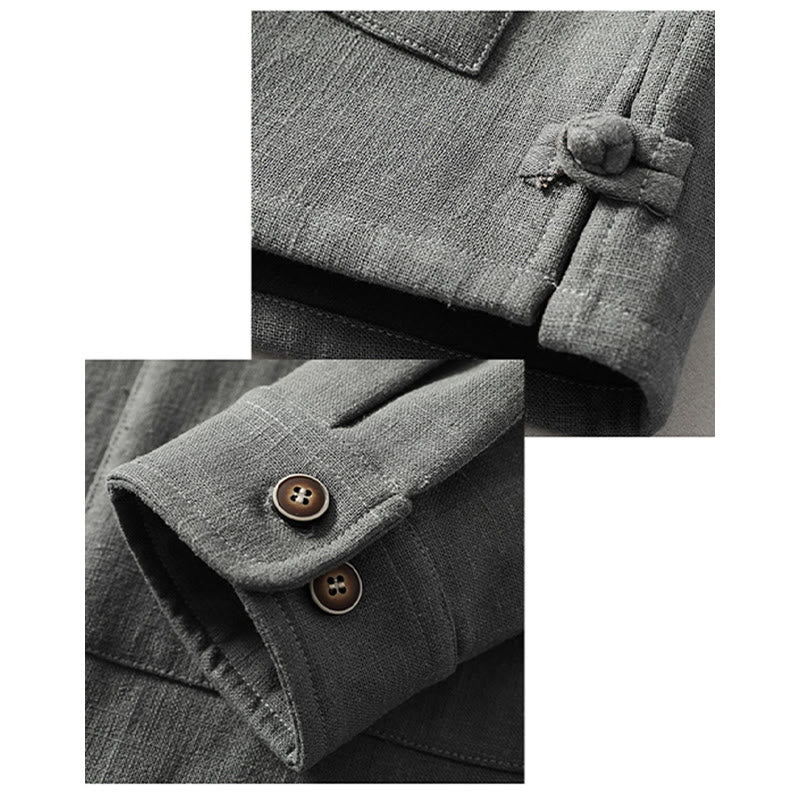 Veste-chemise à boutons en lin et coton avec doublure polaire et poches pour homme Buddha Stones